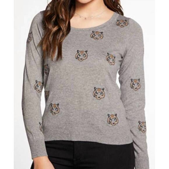 Chaser Sweaters - CHASER Tiger Embroidered Cashmere Blend Crewneck Sweater‎ Sz Medium